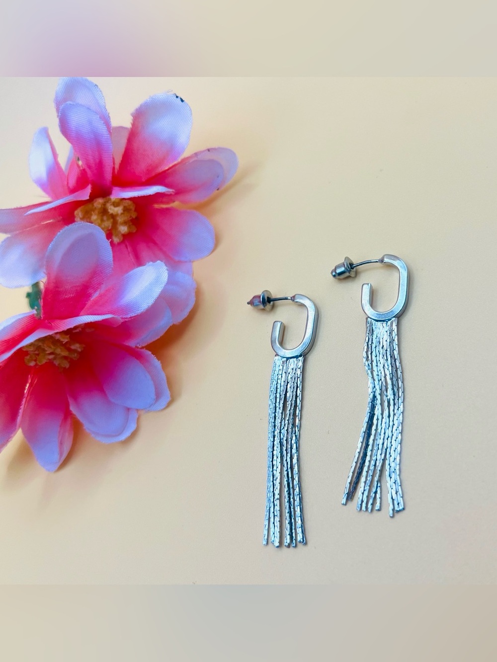 Long stainless steel Fringe Earrings